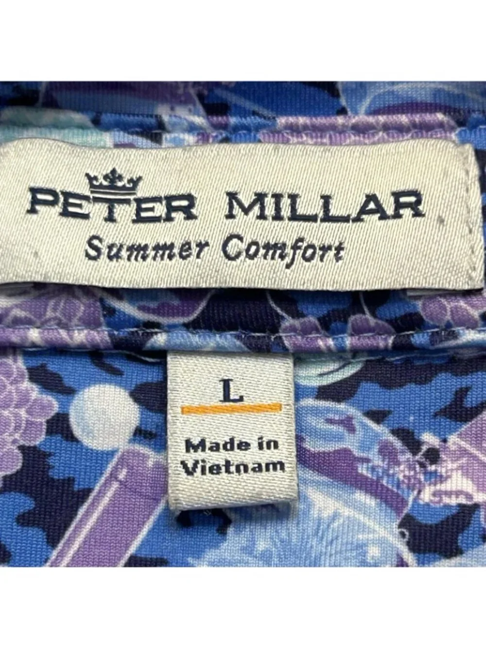 Peter Millar Polo Shirt Men L Blue Summer Comfort Crown Cocktail Caddyshack Golf